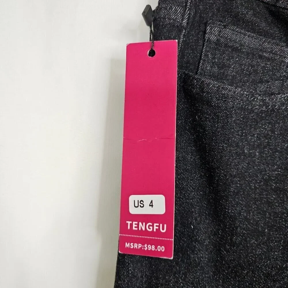 NWT Women's TENGFU Flare Leg Jeans size 4 BLACK High Rise Denim Bootcut Preppy - Picture 4 of 6